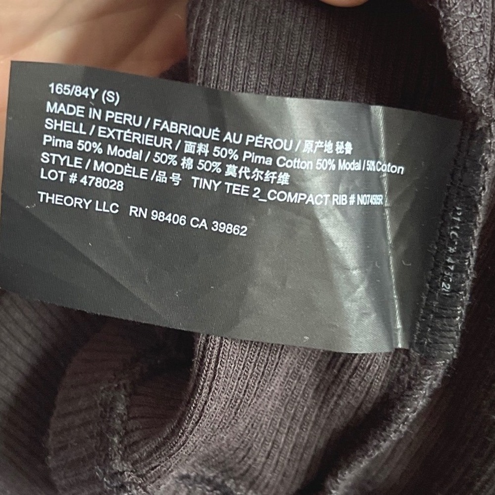 Theory Tiny Tee Ribbed black T-Shirt Cotton‎ Modal S - Picture 6 of 6